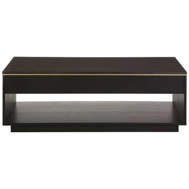 Black Oak Veneer 1-Drawer Coffee Table with Gold Finish Trim and Lower Storage Shelf, Diamond