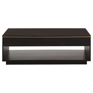 Black Oak Veneer 1-Drawer Coffee Table with Gold Finish Trim and Lower Storage Shelf, Diamond