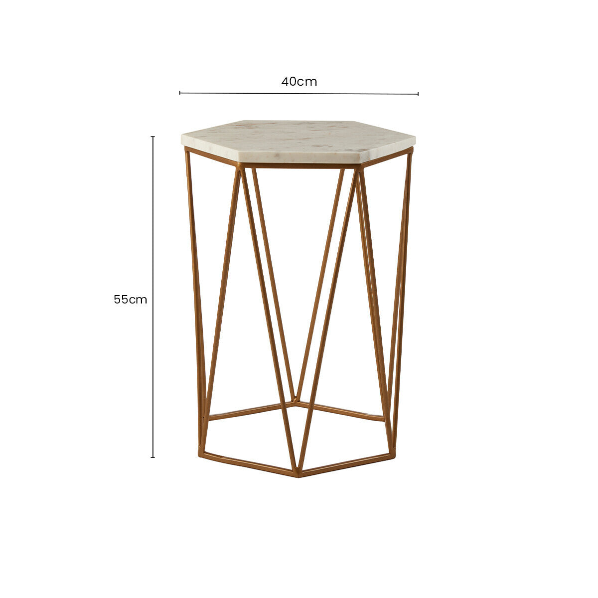 Shalimar White Marble and Gold Finish Hexagonal Side Table