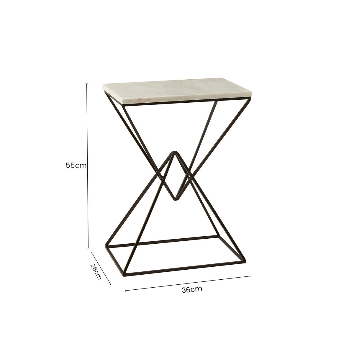 Shalimar White Marble Side Table with Black Finish Double Pyramid Base