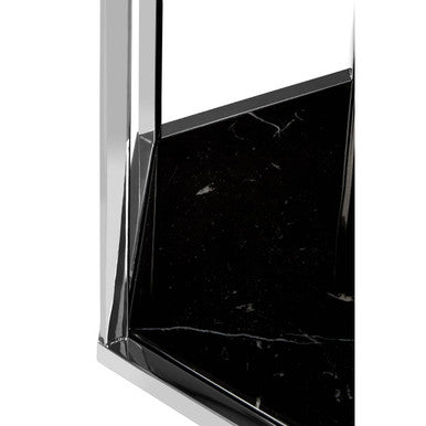 Hexagonal End Table with Black Marble Top and Bottom and Silver Finish Stainless Steel Frame, Piermount