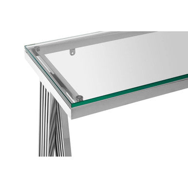 Clear Glass Top Console Table with Silver Finish Stainless Steel Base, Piermount