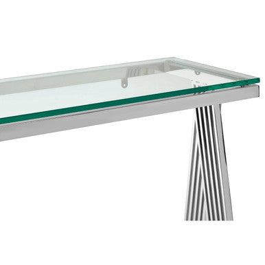 Clear Glass Top Console Table with Silver Finish Stainless Steel Base, Piermount