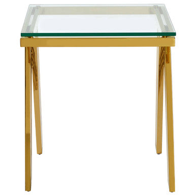 Clear Glass Top End Table with Gold Finish Stainless Steel Slim Lines Frame, Piermount