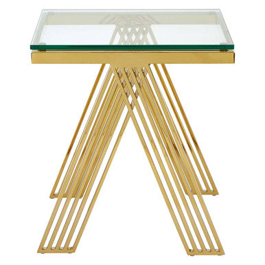 Clear Glass Top End Table with Gold Finish Stainless Steel Slim Lines Frame, Piermount
