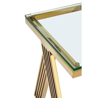 Clear Glass Top End Table with Gold Finish Stainless Steel Slim Lines Frame, Piermount