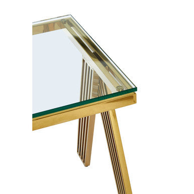 Clear Glass Top End Table with Gold Finish Stainless Steel Slim Lines Frame, Piermount