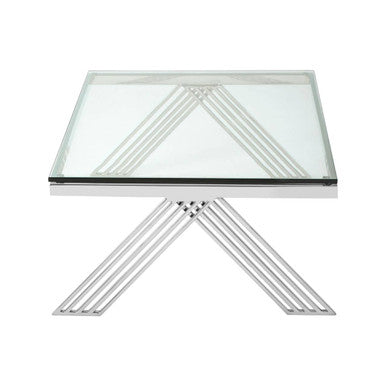 Clear Glass Top Rectangular Coffee Table with Silver Finish Stainless Steel Slim Lines Frame, Piermount