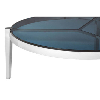 Smoky Grey Glass Round Top Coffee Table with Silver Finish Stainless Steel Frame, Piermount