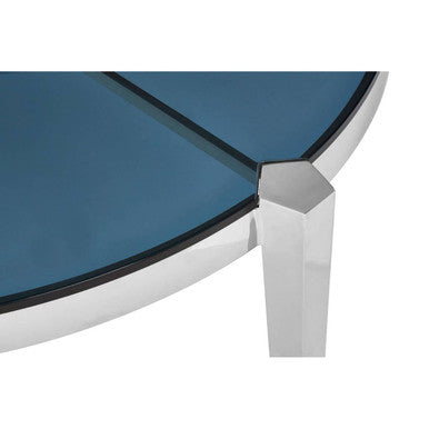 Smoky Grey Glass Round Top Coffee Table with Silver Finish Stainless Steel Frame, Piermount