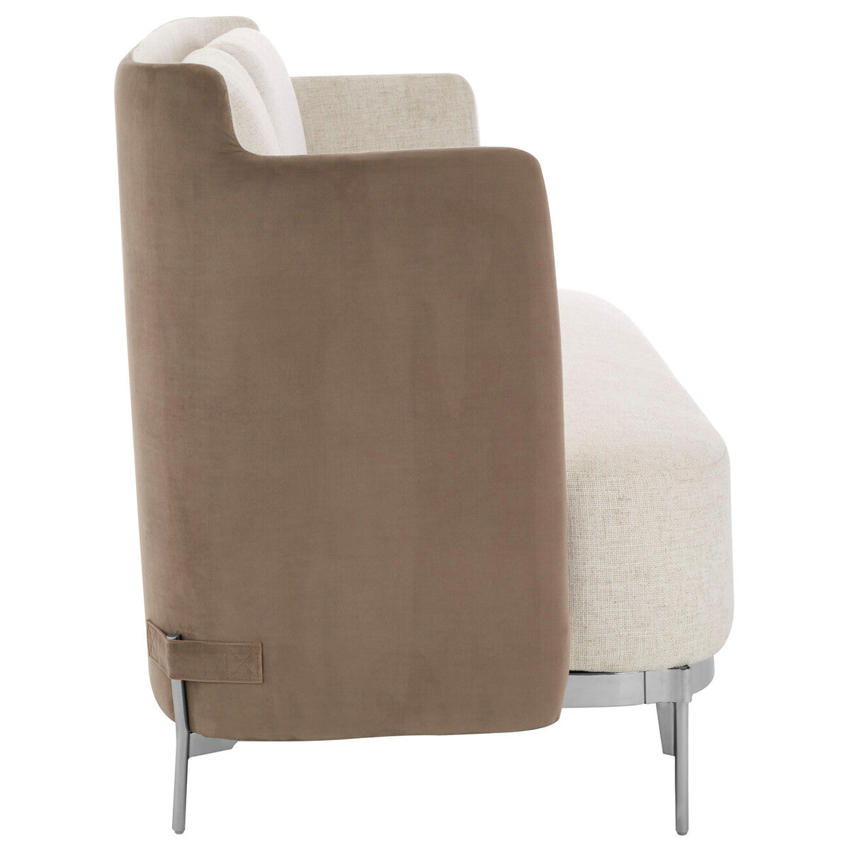 Piermount Ivory Fabric and Mink Velvet 2 Seater Sofa with Silver Finish Base