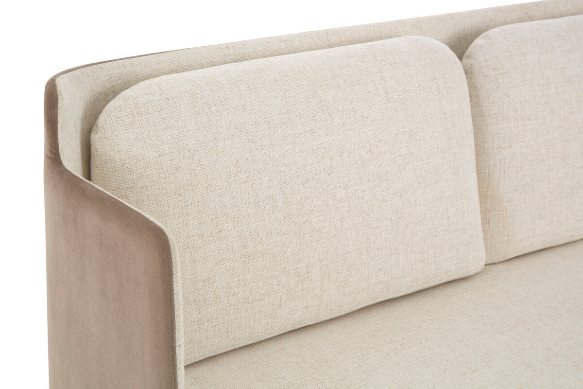 Piermount Ivory Fabric and Mink Velvet 2 Seater Sofa with Silver Finish Base