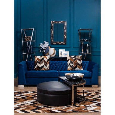 Black Marble Top Nesting Coffee Table with Silver Finish Frame and Black Faux Leather Stool Set, Piermount