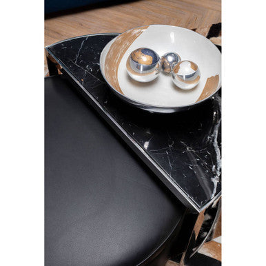 Black Marble Top Nesting Coffee Table with Silver Finish Frame and Black Faux Leather Stool Set, Piermount