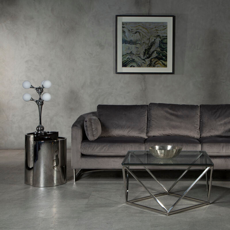 Set of 2 Semicircular Black Glass Top End Tables with Silver Finish Steel Frame, Piermount