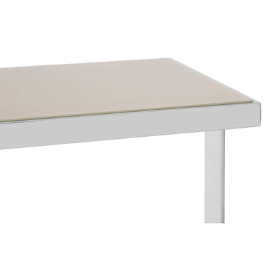 Rectangular Frosted Glass Top Console Table with Polished Stainless Steel Base and Warm Gold Finish Legs, Demas