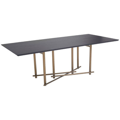 Black Engineered Wood Top Dining Table with Brushed Brass Legs, Delta