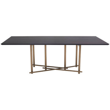 Black Engineered Wood Top Dining Table with Brushed Brass Legs, Delta