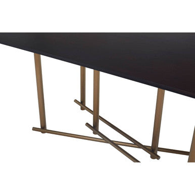 Black Engineered Wood Top Dining Table with Brushed Brass Legs, Delta