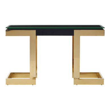Gold Finish Base Console Table with Clear Glass Top, Deana