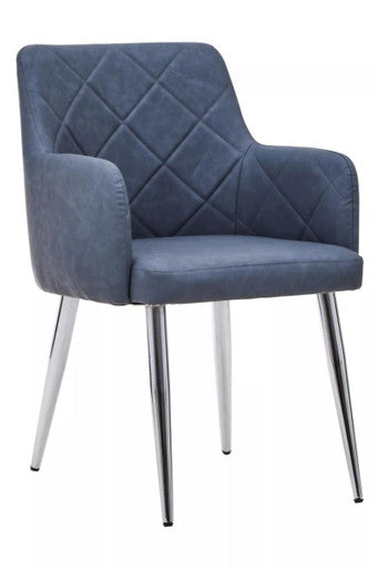 Tamzin Dark Grey Leather Effect Quilted Dining Chair with Chrome Finish Legs