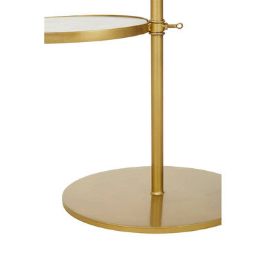 Gold Finish 2 Shelves Side Table with White Marble Tops, Rabia