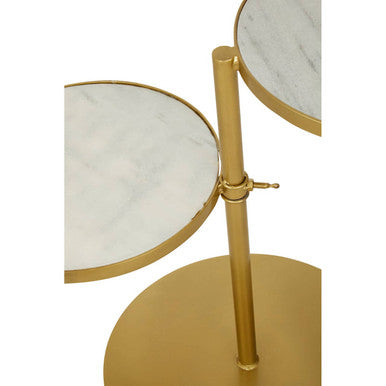 Gold Finish 2 Shelves Side Table with White Marble Tops, Rabia