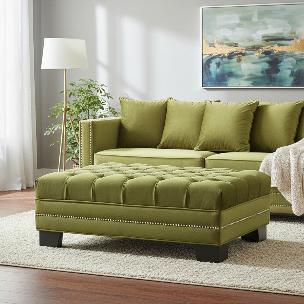 Sofia Moss Velvet Footstool