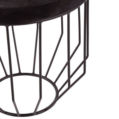 Black and Silver Hair-On-Hide Top Round Side Table with Silver Frame, Kensington Townhouse