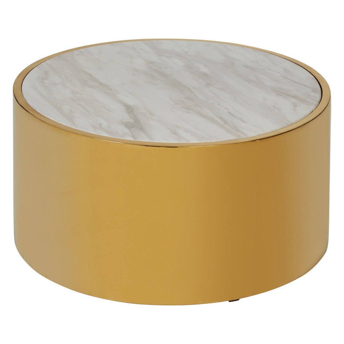 White Marble Effect Top Round Coffee Table with Gold Steel Frame, Carlox