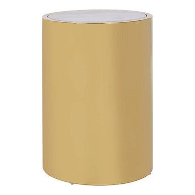 White Marble Effect Round Side Table with Gold Finish Metallic Base, Carlox