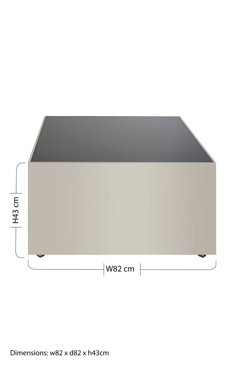 Black Tempered Glass Top Coffee Table with Silver Square Chrome Finish Frame, Carlox