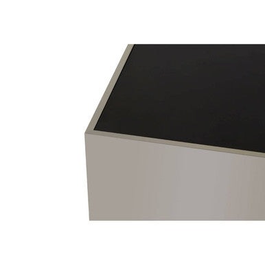 Black Tempered Glass Top Coffee Table with Silver Square Chrome Finish Frame, Carlox