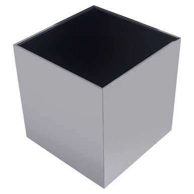 Black Tempered Glass Top Side Table with Silver Square Chrome Finish Frame, Carlox
