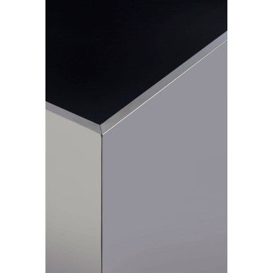 Black Tempered Glass Top Side Table with Silver Square Chrome Finish Frame, Carlox