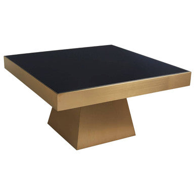 Black Tempered Glass Coffee Table with Gold Square Finish Stainless Steel Base, Carlox