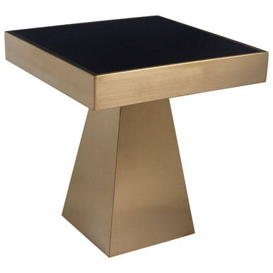 Gold Square Finish Frame Side Table with Black Tempered Glass Top, Carlox