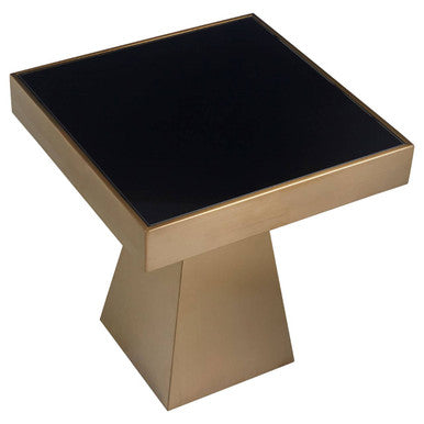 Gold Square Finish Frame Side Table with Black Tempered Glass Top, Carlox