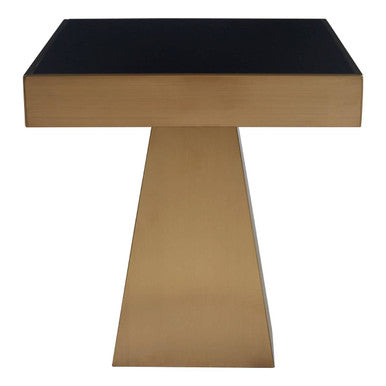 Gold Square Finish Frame Side Table with Black Tempered Glass Top, Carlox