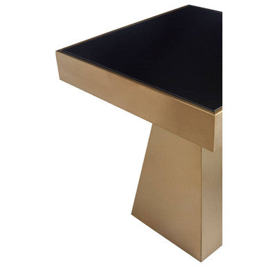 Gold Square Finish Frame Side Table with Black Tempered Glass Top, Carlox