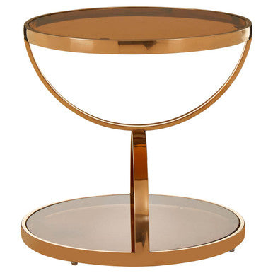 Rose Gold Round Side Table with Stainless Steel Plinths and Smoked Glass Base, Tula