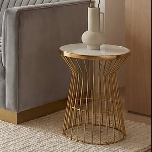 Tula White Glass and Gold Finish Base Side Table