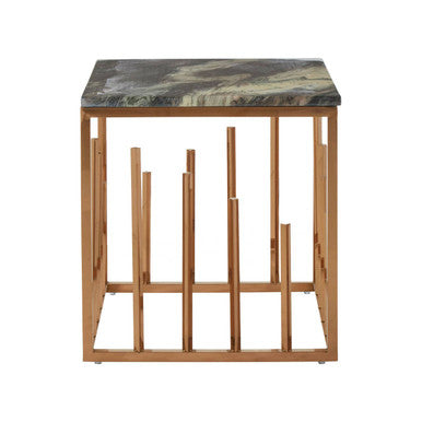 Black Marble Top Square Side Table with Rose Gold Finish Stainless Steel Frame, Tula