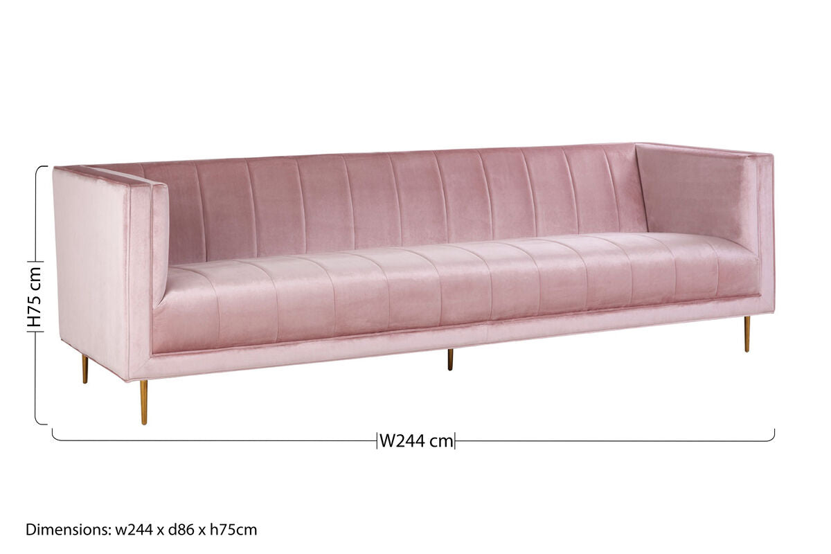 Otylia Pink Velvet Channel Tufted 3 Seater Sofa