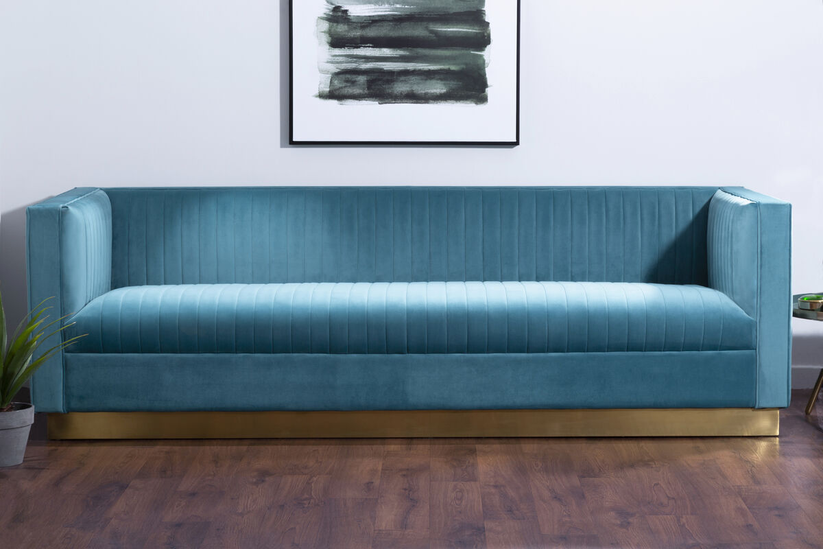 Opal Light Blue Velvet 3 Seater Sofa
