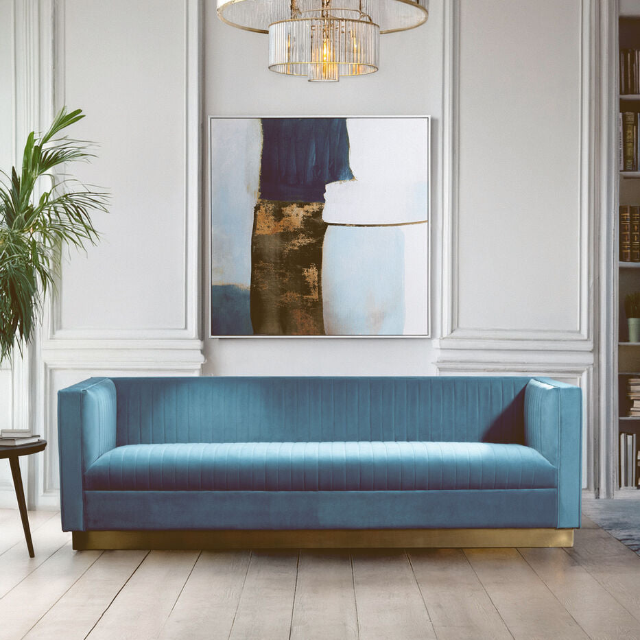 Opal Light Blue Velvet 3 Seater Sofa