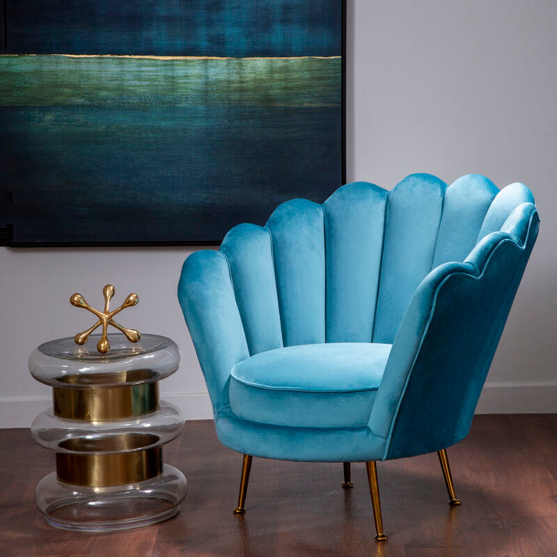Ovala Blue Velvet Scalloped Chair