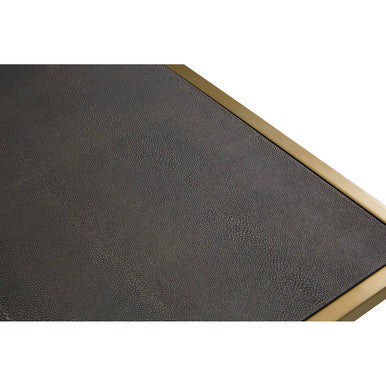Dark Brown Shagreen Top Coffee Table with Deep Gold Finish Iron Frame, Kempton