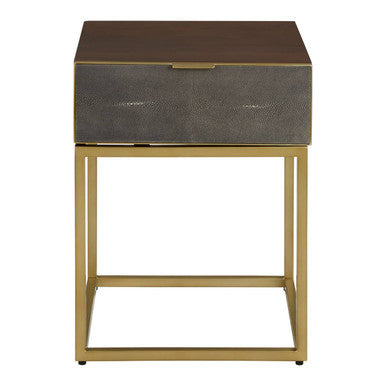 Dark Brown Shagreen Top Console Table with One Storage Drawers and Gold Finish Iron Frame, Kempton