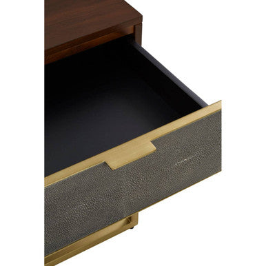 Dark Brown Shagreen Top Console Table with One Storage Drawers and Gold Finish Iron Frame, Kempton